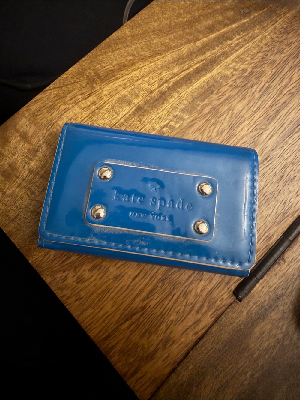 kate spade glossy blue patent leather card case